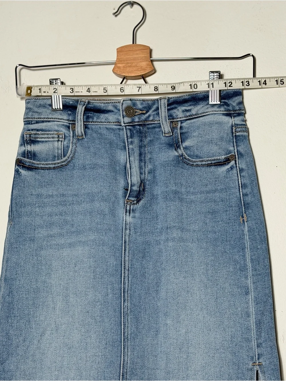 Classic Light Blue Denim Maxi Skirt with Side Panel
